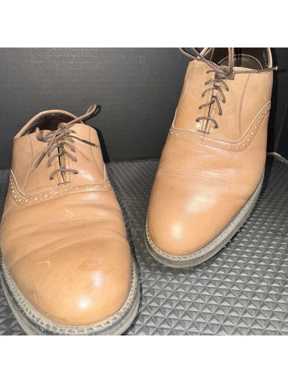 Vintage Dexter Men’s Dress Shoes 10M Tan Leather Cap Toe Oxford Vibram Sole USA